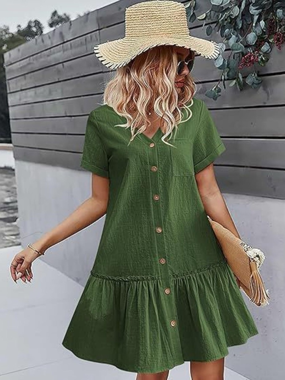 Full Size Button-Down Ruffle Hem Mini Dress Plus Size - Picture 9 of 15